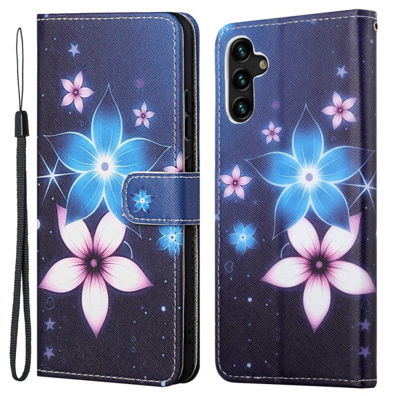 Folio Cover Samsung Galaxy A13 5G / A04s Cinturino Lunare Fiori