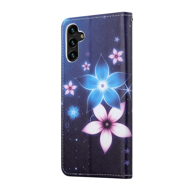 Folio Cover Samsung Galaxy A13 5G / A04s Cinturino Lunare Fiori