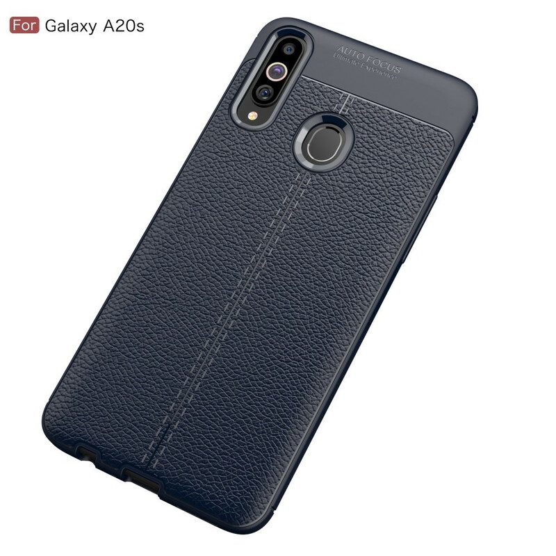 Cover Samsung Galaxy A20s Doppia Linea Litchi Effetto Pelle