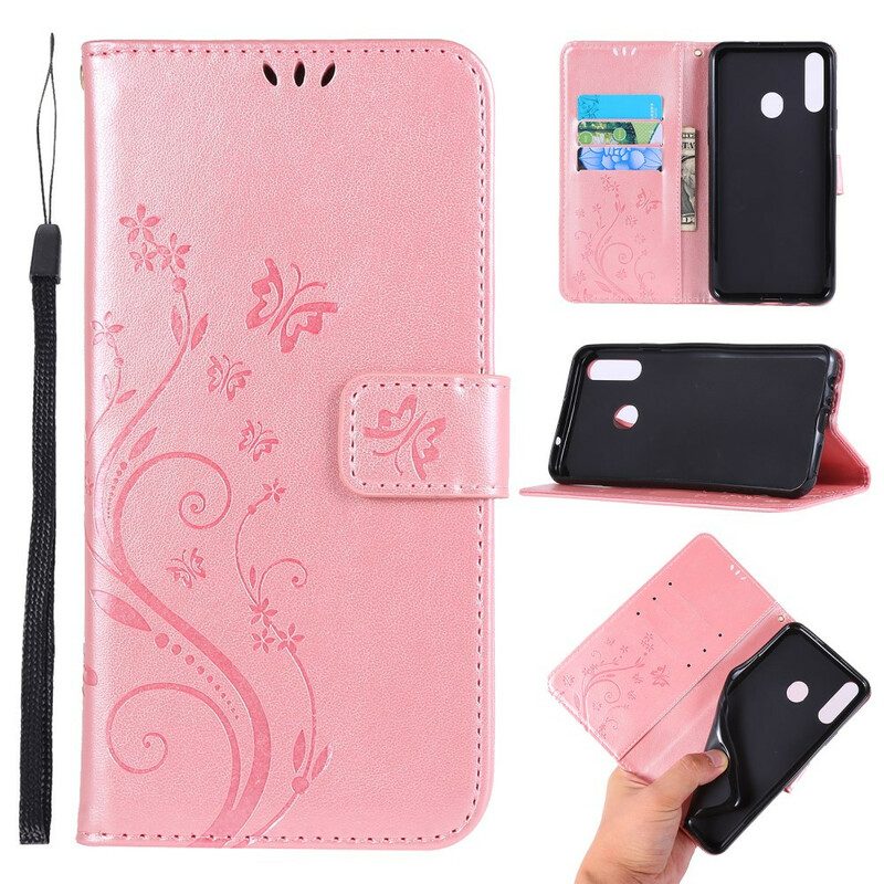 Custodia in pelle Samsung Galaxy A20s Farfalle E Fiori