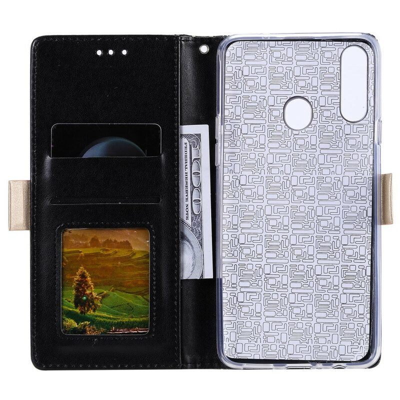Custodia in pelle Samsung Galaxy A20s Portamonete Con Cinturino In Pizzo