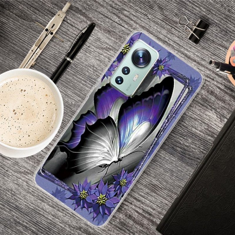 Cover Xiaomi 12 Pro Farfalla Viola In Silicone