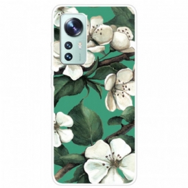 Cover Xiaomi 12 Pro Fiori Bianchi In Silicone