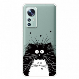 Cover Xiaomi 12 Pro Gatti In Silicone Bianco E Nero