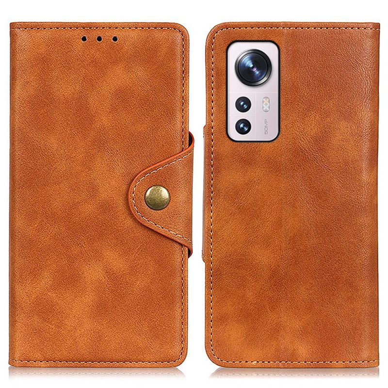 Custodia in pelle Xiaomi 12 Pro Ecopelle Vintage E Bottone