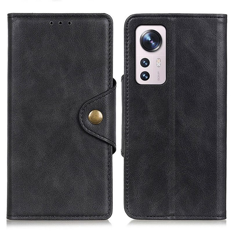 Custodia in pelle Xiaomi 12 Pro Ecopelle Vintage E Bottone