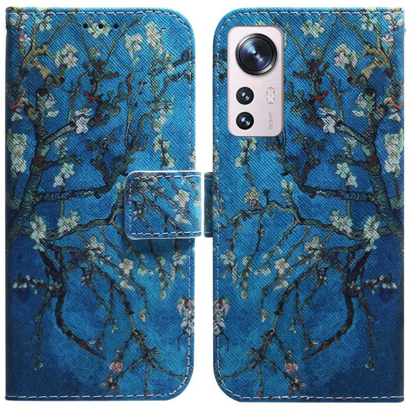 Custodia in pelle Xiaomi 12 Pro Rami Fioriti