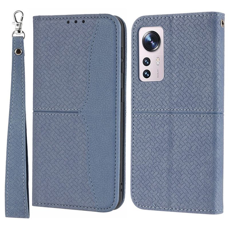 Custodia in pelle Xiaomi 12 Pro Stile In Pelle Intrecciata Con Cinturino