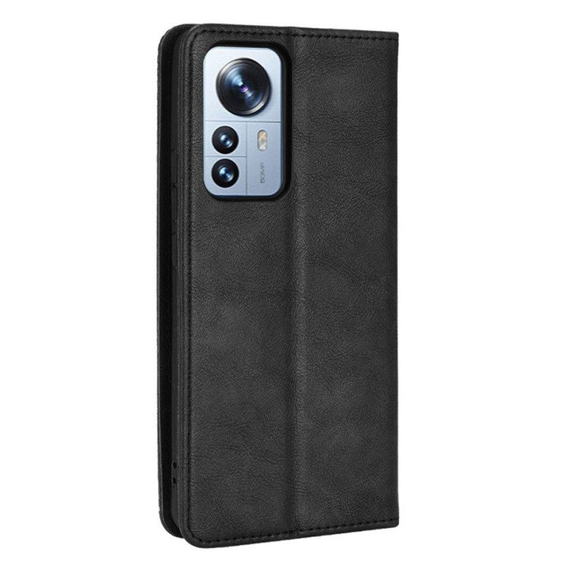 Folio Cover Xiaomi 12 Pro Custodia in pelle Effetto Pelle Vintage Stilizzato