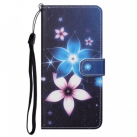 Custodia in pelle Moto G41 / G31 Cinturino Lunare Fiori