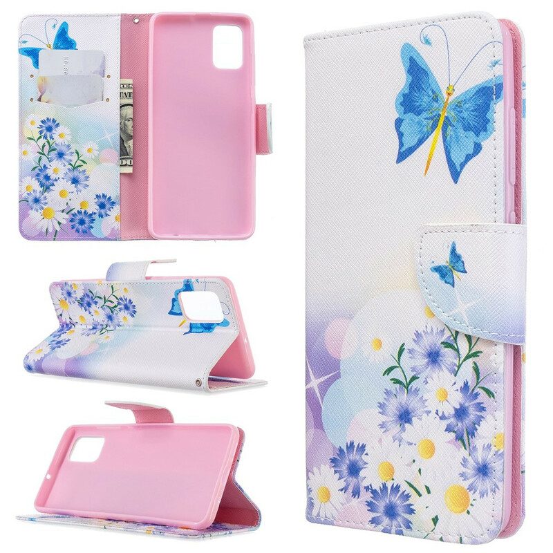 Custodia in pelle Samsung Galaxy A51 Farfalle E Fiori Dipinti