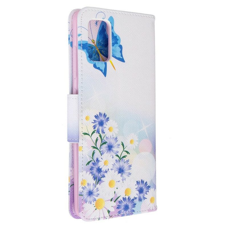 Custodia in pelle Samsung Galaxy A51 Farfalle E Fiori Dipinti