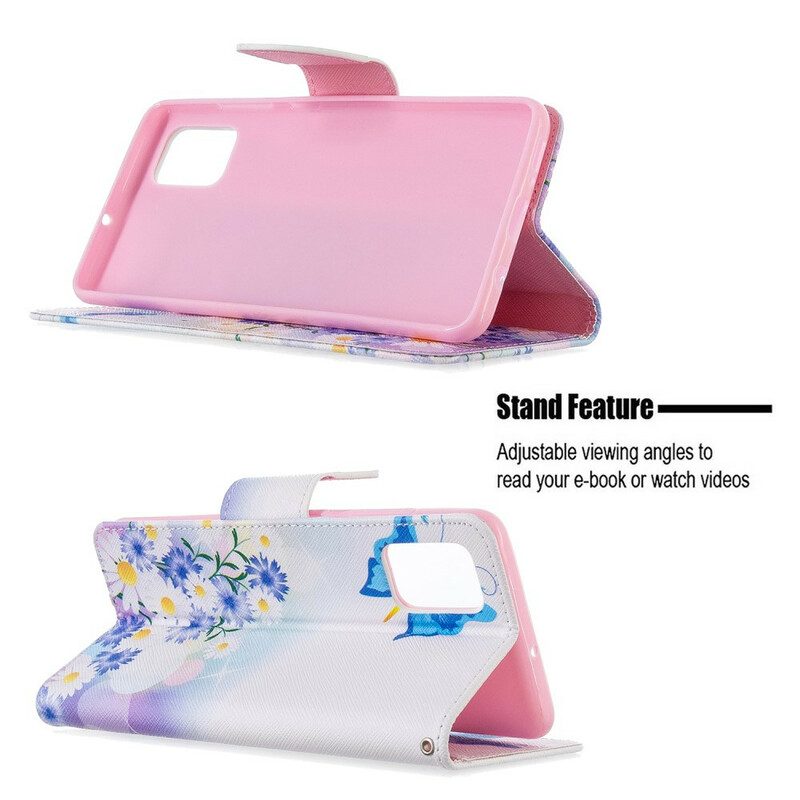 Custodia in pelle Samsung Galaxy A51 Farfalle E Fiori Dipinti