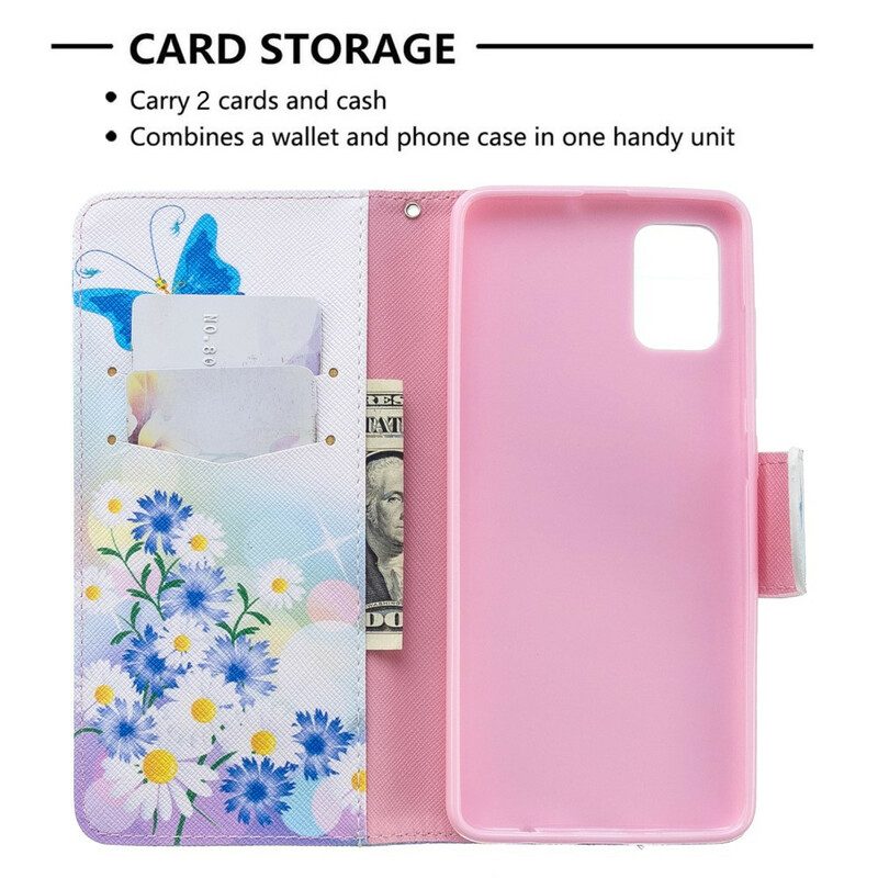 Custodia in pelle Samsung Galaxy A51 Farfalle E Fiori Dipinti