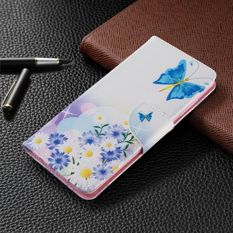 Custodia in pelle Samsung Galaxy A51 Farfalle E Fiori Dipinti