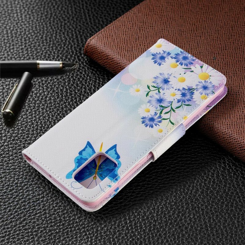 Custodia in pelle Samsung Galaxy A51 Farfalle E Fiori Dipinti