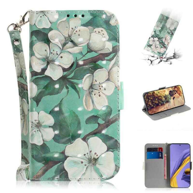 Custodia in pelle Samsung Galaxy A51 Ramo Fiorito Con Cinturino
