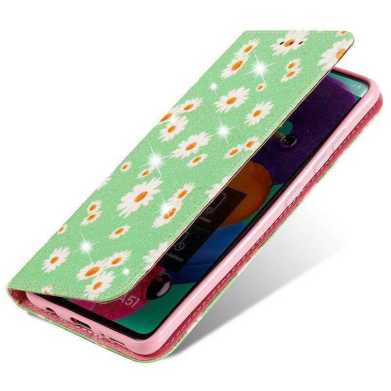 Folio Cover Samsung Galaxy A51 Custodia in pelle Margherite In Ecopelle