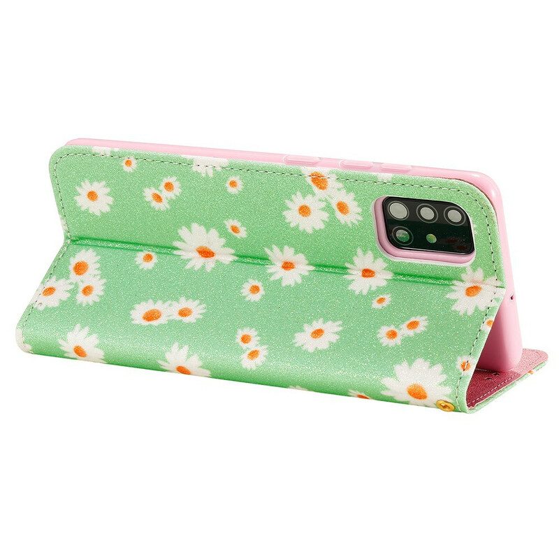 Folio Cover Samsung Galaxy A51 Custodia in pelle Margherite In Ecopelle