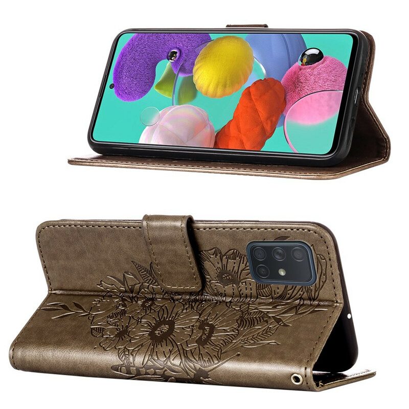 Folio Cover Samsung Galaxy A51 Design A Farfalla Con Cordino