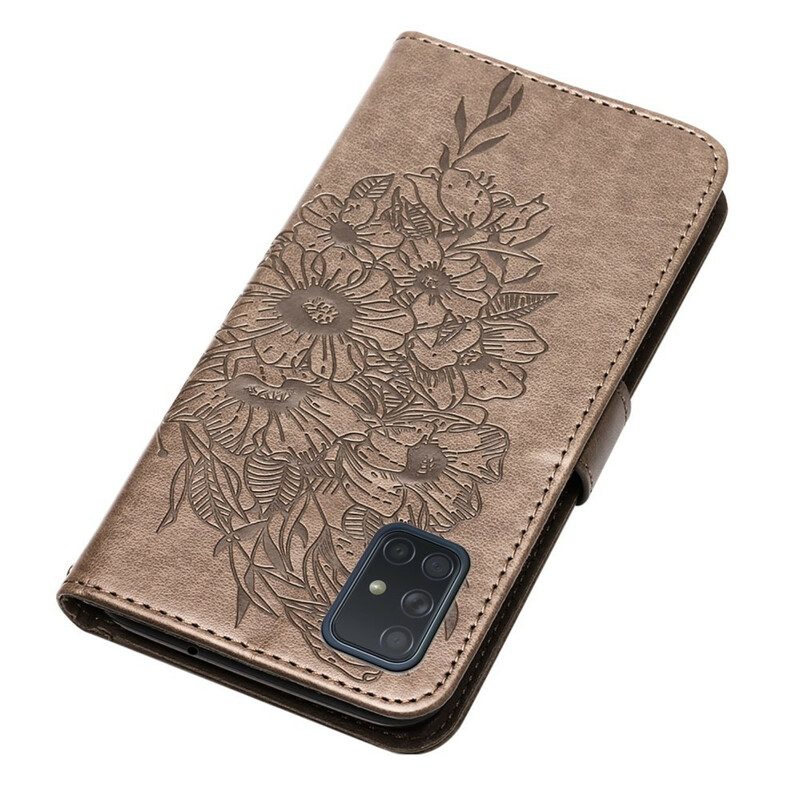 Folio Cover Samsung Galaxy A51 Design A Farfalla Con Cordino