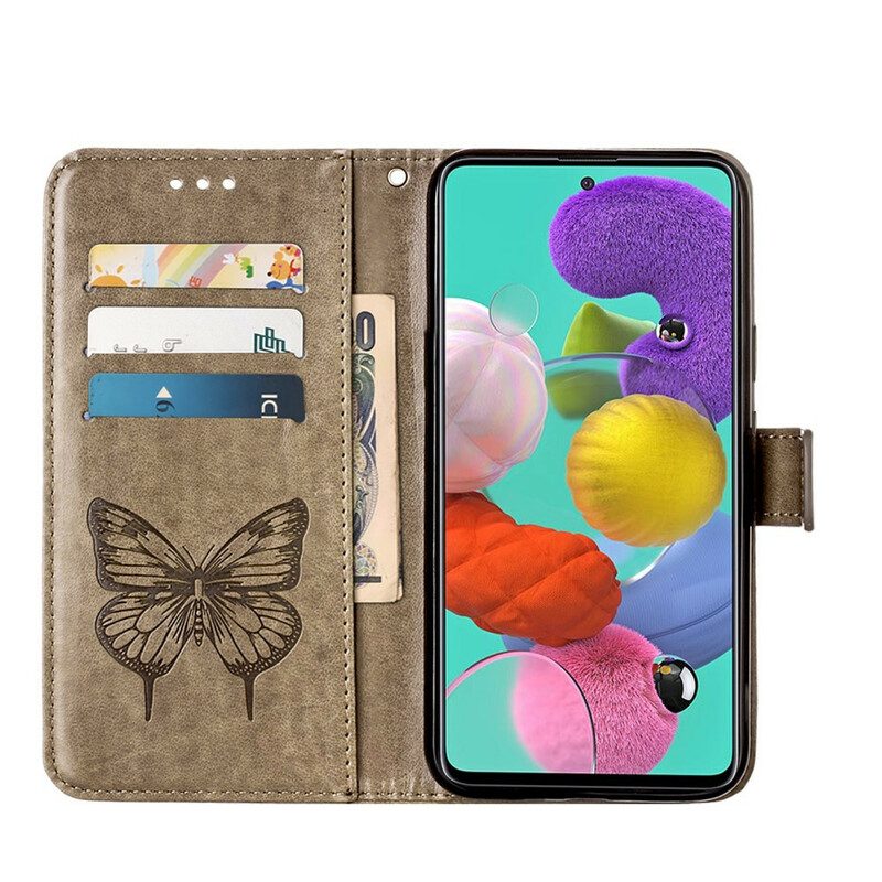Folio Cover Samsung Galaxy A51 Design A Farfalla Con Cordino