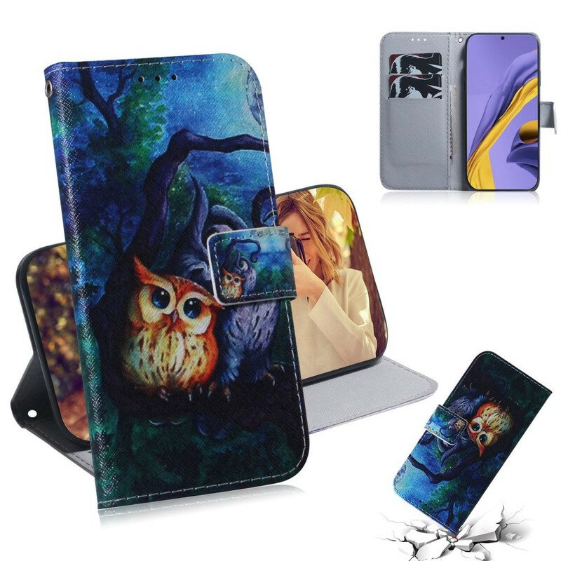 Folio Cover Samsung Galaxy A51 Dipinto Di Gufi