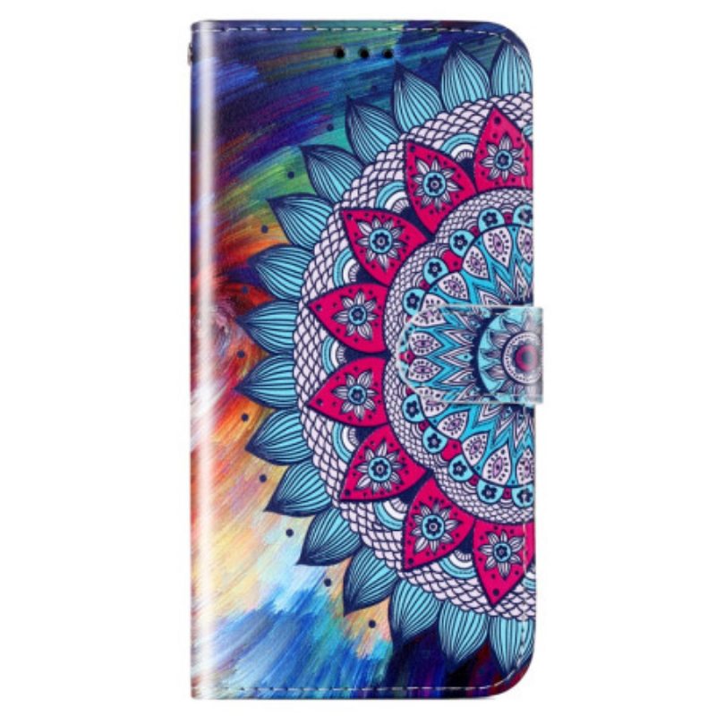 Custodia A Portafoglio Google Pixel 7A Mandala Con Cinghie Colorate