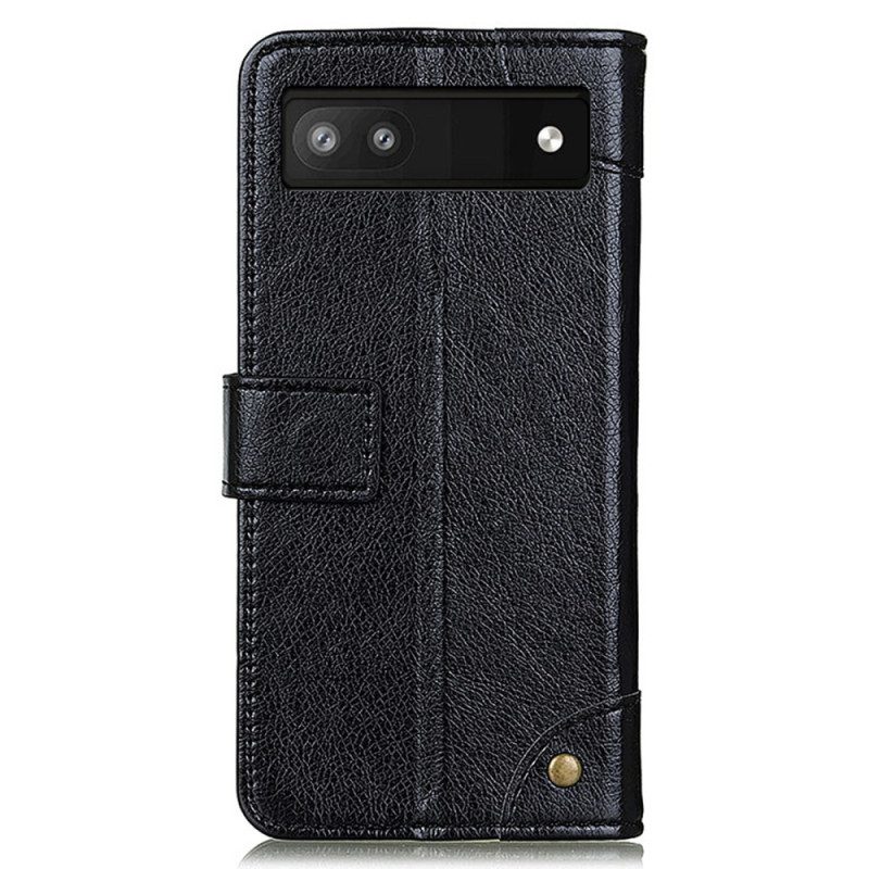 Custodia A Portafoglio Google Pixel 7A Rivetti Vintage In Pelle Nappa Stile