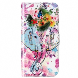 Custodia in pelle Google Pixel 7A Elefante Dell'acquerello Con Cinturino