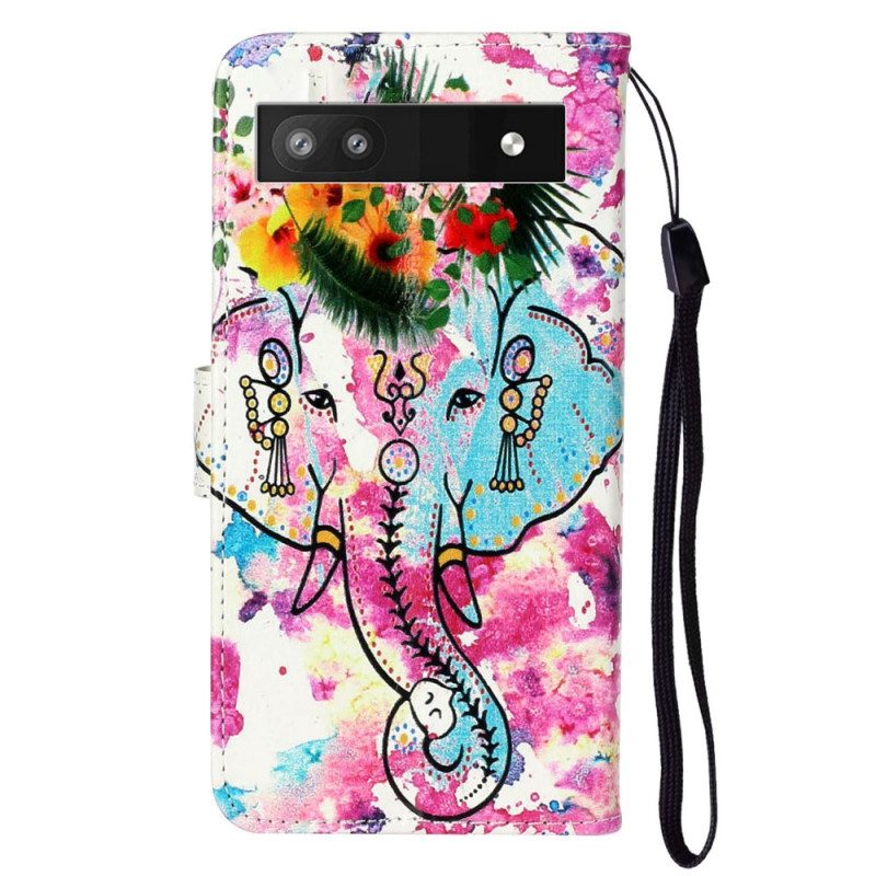 Custodia in pelle Google Pixel 7A Elefante Dell'acquerello Con Cinturino
