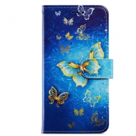 Custodia in pelle Google Pixel 7A Farfalle Dorate Con Cinturino