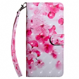 Custodia in pelle Google Pixel 7A Fiori Rosa Con Cinturino