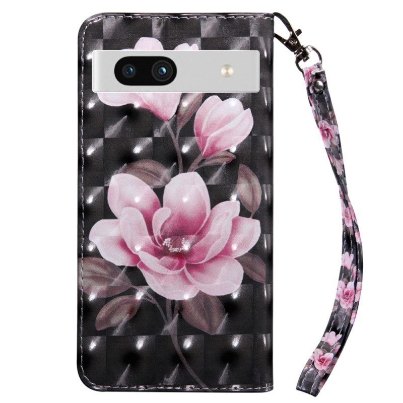 Custodia in pelle Google Pixel 7A Fiori Rosa Strappy