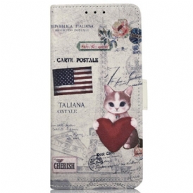 Custodia in pelle Google Pixel 7A Gatto Viaggiatore