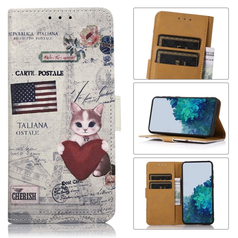 Custodia in pelle Google Pixel 7A Gatto Viaggiatore