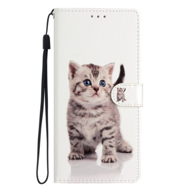 Custodia in pelle Google Pixel 7A Grazioso Gattino Con Cinturino