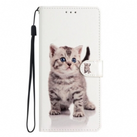 Custodia in pelle Google Pixel 7A Grazioso Gattino Con Cinturino
