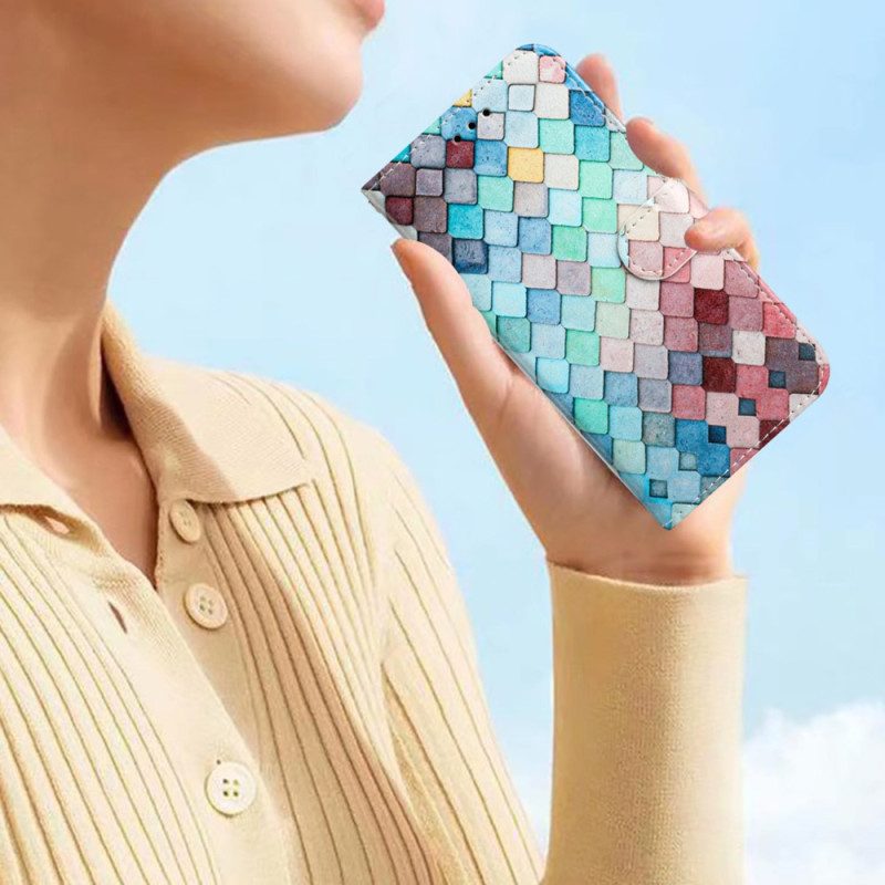 Custodia in pelle Google Pixel 7A Griglia A Strisce Colorate