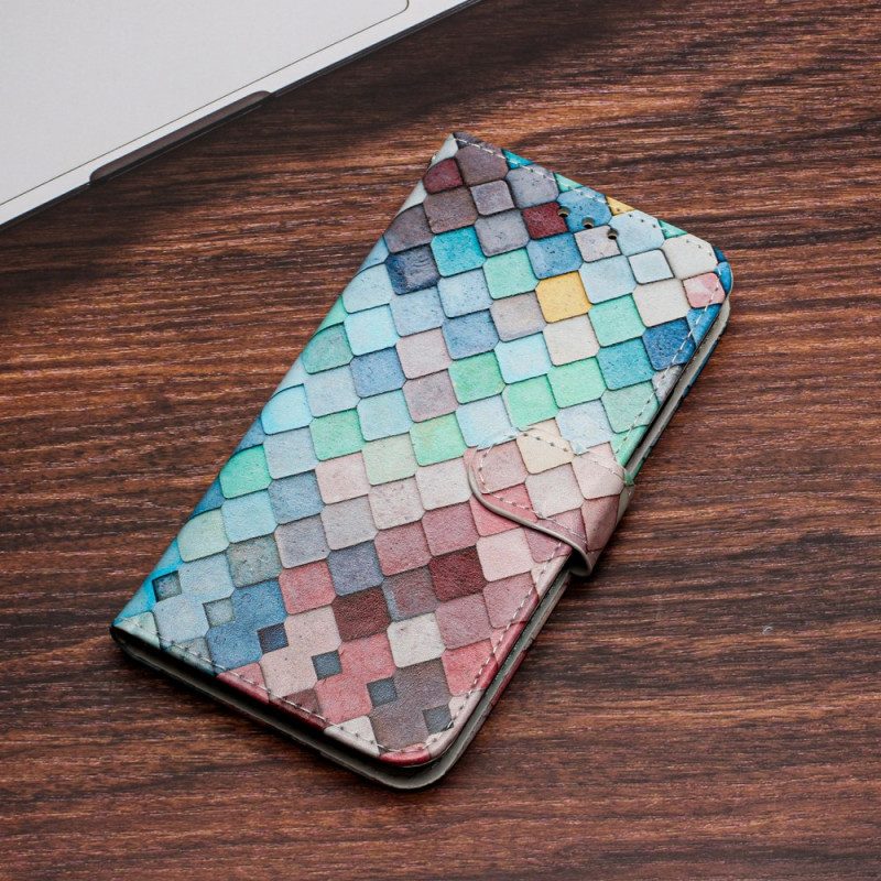 Custodia in pelle Google Pixel 7A Griglia A Strisce Colorate