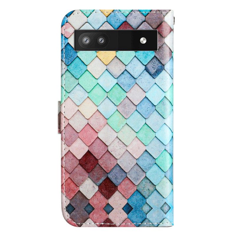 Custodia in pelle Google Pixel 7A Griglia A Strisce Colorate
