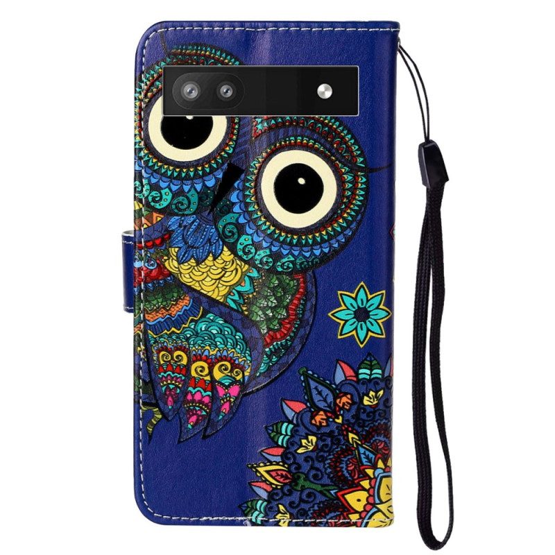 Custodia in pelle Google Pixel 7A Gufi Perizoma Colorati