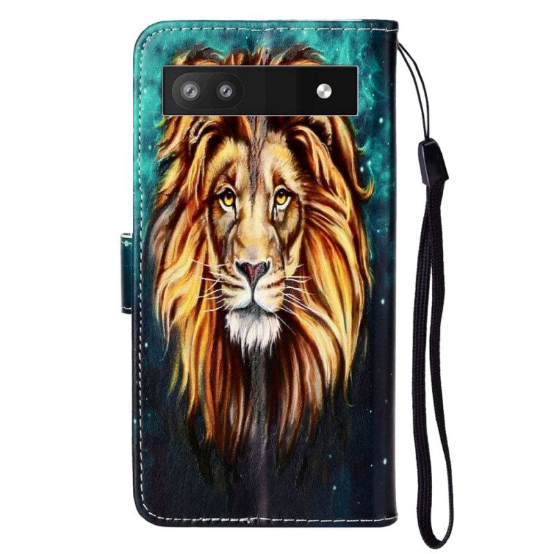 Custodia in pelle Google Pixel 7A Leone Colorato Con Cordino