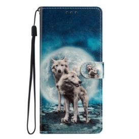 Custodia in pelle Google Pixel 7A Lupi Al Chiaro Di Luna Legati