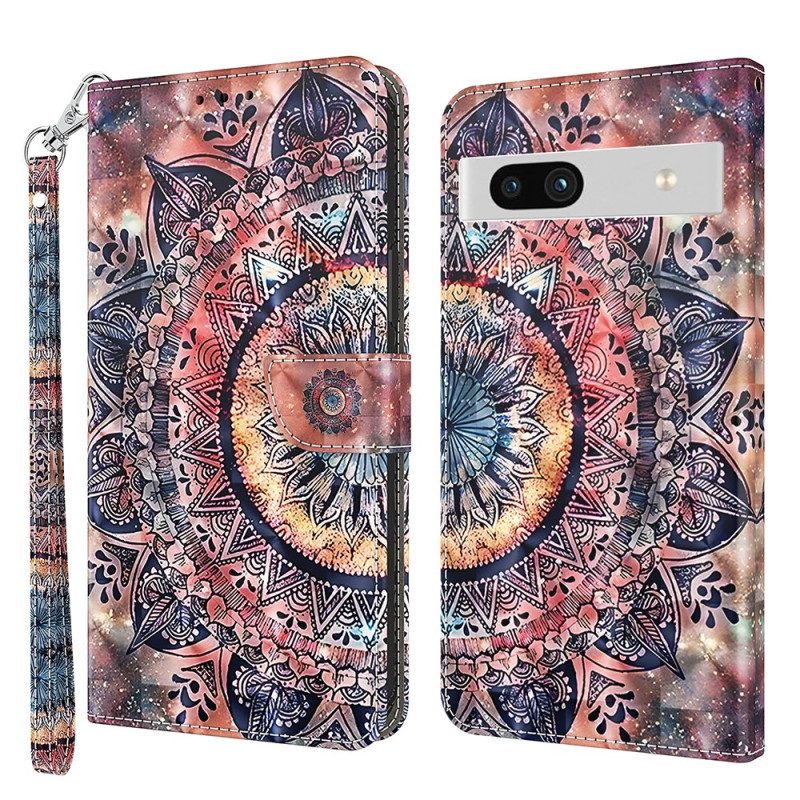 Custodia in pelle Google Pixel 7A Mandala Dell'acquerello Strappy