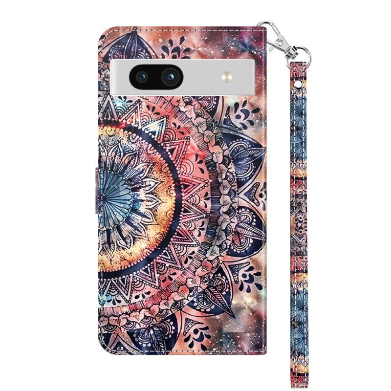 Custodia in pelle Google Pixel 7A Mandala Dell'acquerello Strappy