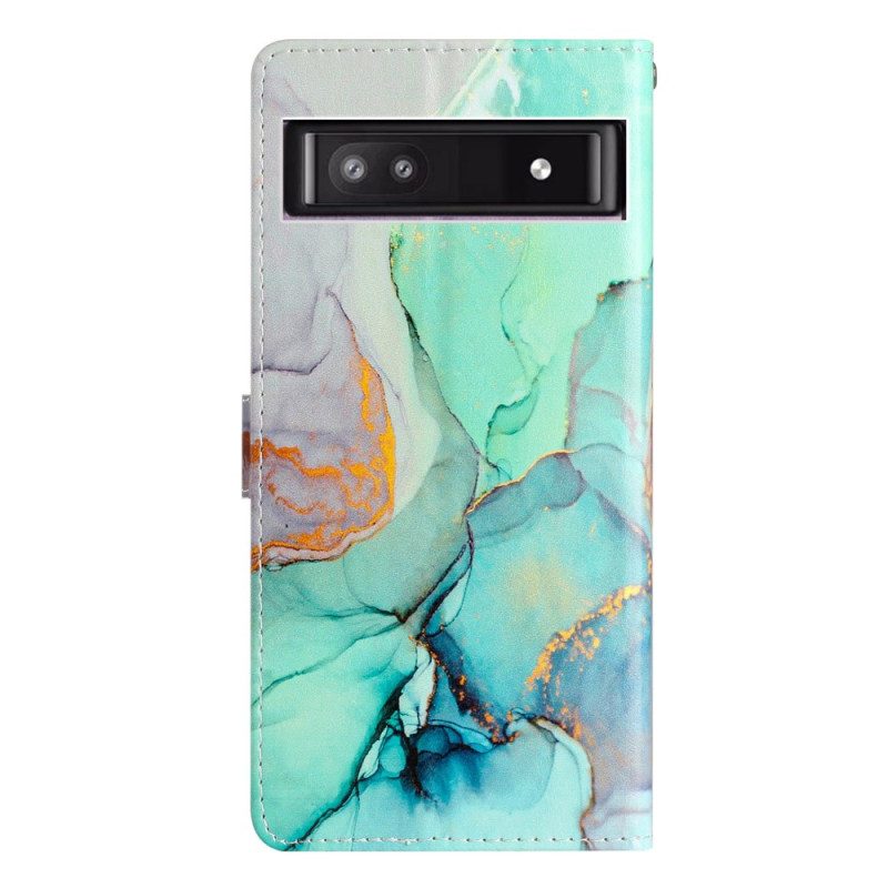 Custodia in pelle Google Pixel 7A Motivo Marmorizzato Strappy