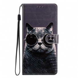 Custodia in pelle Google Pixel 7A Occhiali Da Gatto Con Cinturino