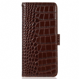 Custodia in pelle Google Pixel 7A Rfid Stile Coccodrillo