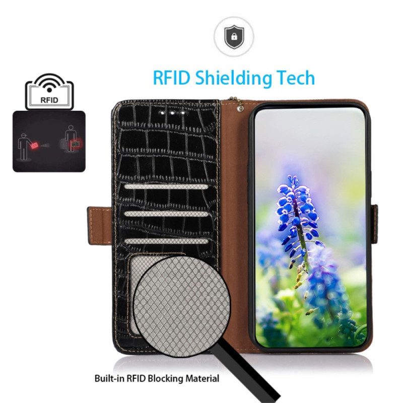 Custodia in pelle Google Pixel 7A Rfid Stile Coccodrillo